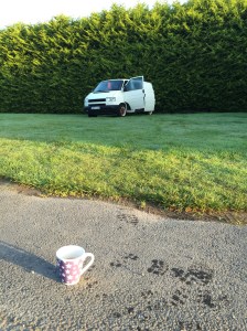 My van on the empty campsite at about 8.15am on the morning of the interview.